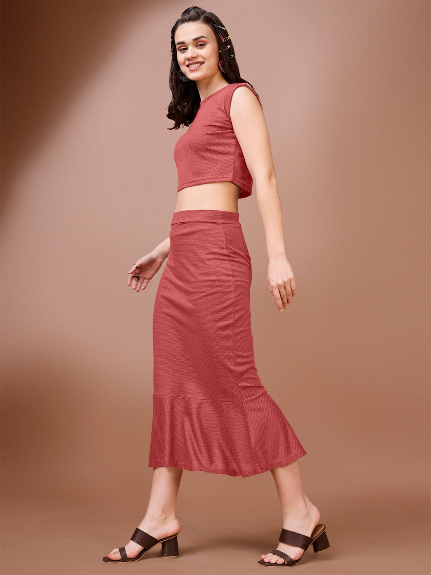 PURVAJA Rust Midi Co-Ord Set