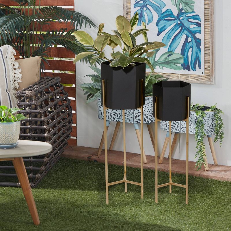 Set of 2 Indoor Hexagonal Planters Black/Gold - Olivia &#38; May