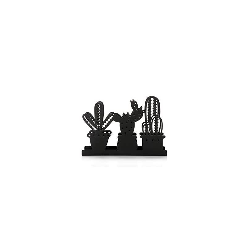 Napkin Holder Stand for Kitchen Tables and Counter Tops | Black Galvanized Napkin Caddy | Vintage Farmhouse Decorations (Southwest Desert Cactus)