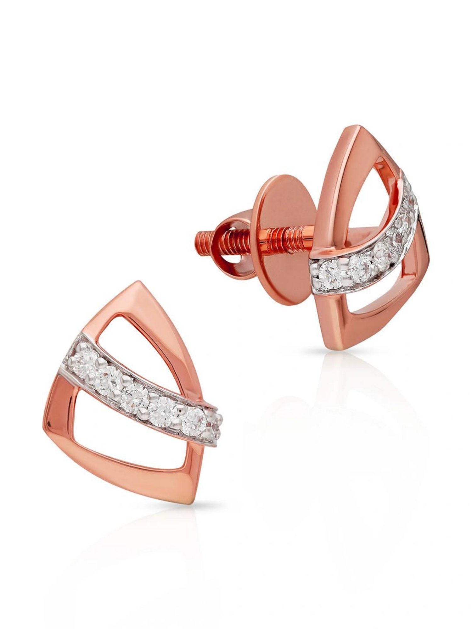 Malabar Gold and Diamonds 18k IGI Certified Diamond Rose Gold Stud Earrings for Women