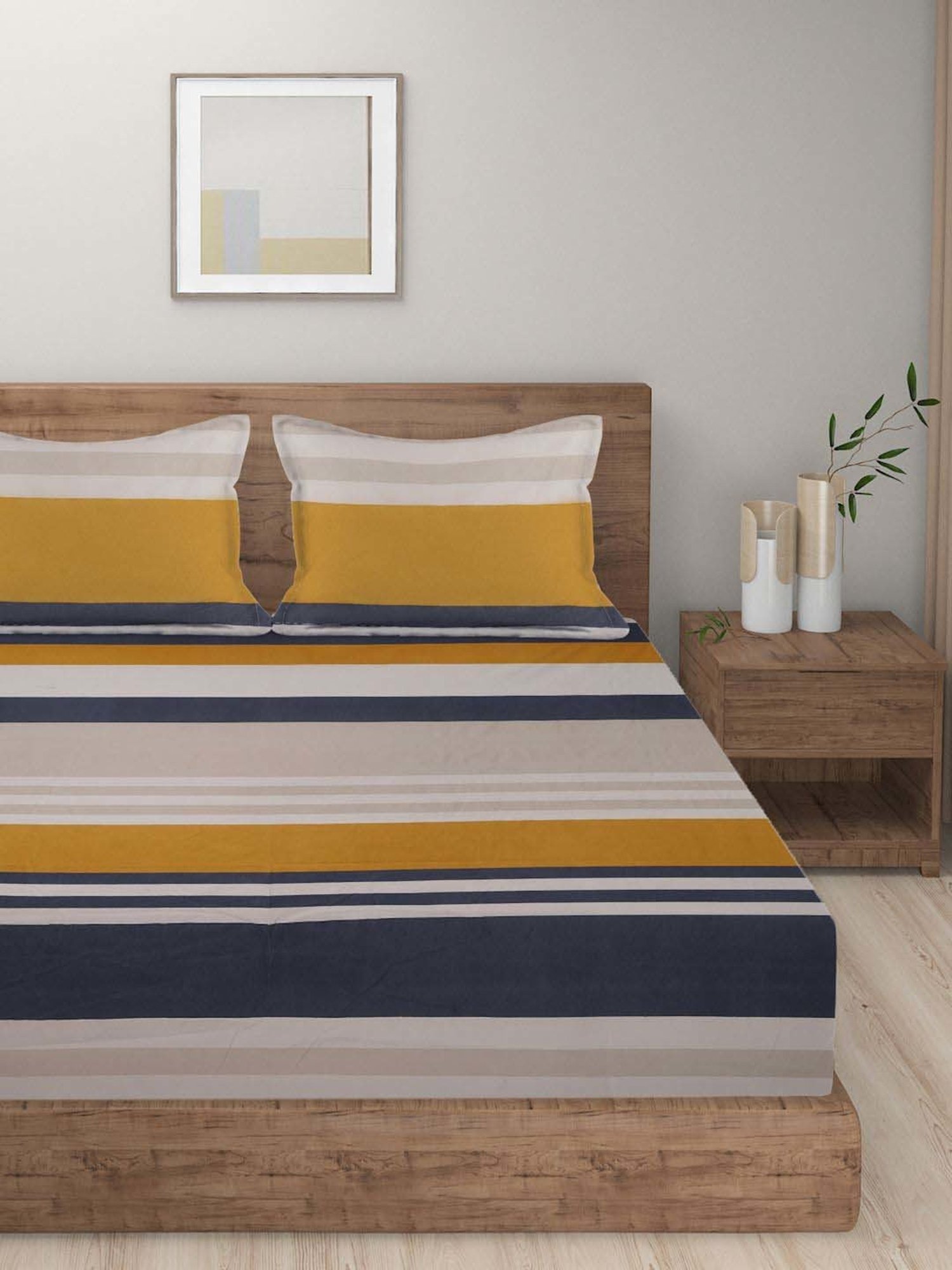 HOSTA HOMES Multicolor Cotton 280 TC King Bedsheet with 2 Pillow Covers