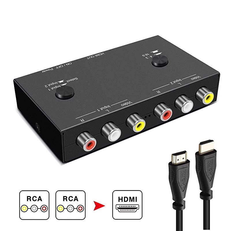 to HDMI Converter Support Quick Switch Support 16943 Compatible with WII N64 PS123 VHS VCR DVD Players etc 2 AV in 1 HDMI Out