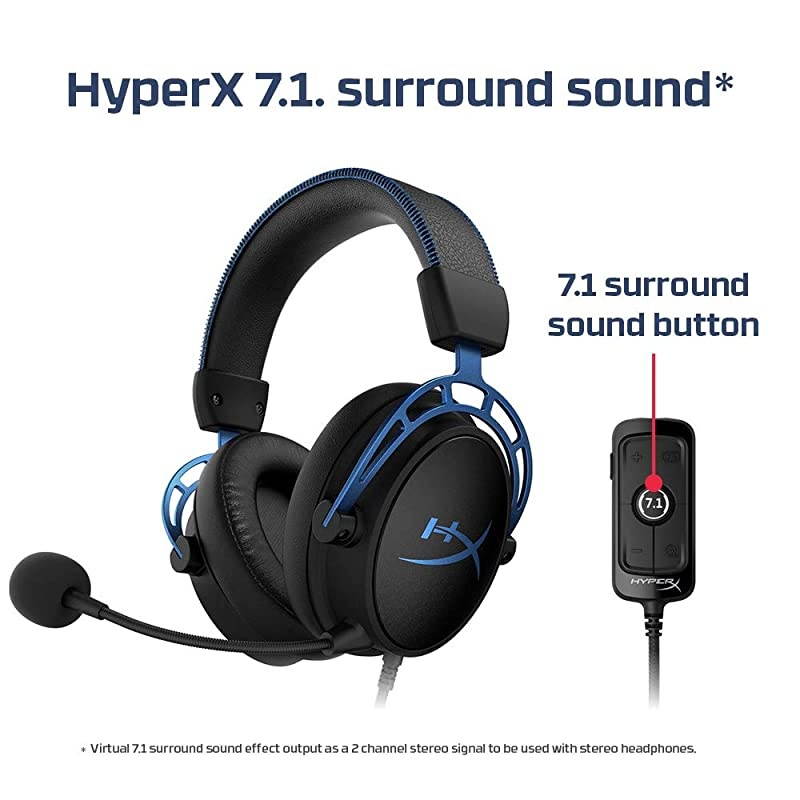 Cloud Alpha S - PC Gaming Headset, 7.1 Surround Sound, Adjustable Bass, Dual Chamber Drivers, Chat Mixer, Breathable Leatherette, Memory Foam, and Noise Cancelling Microphone - Blue