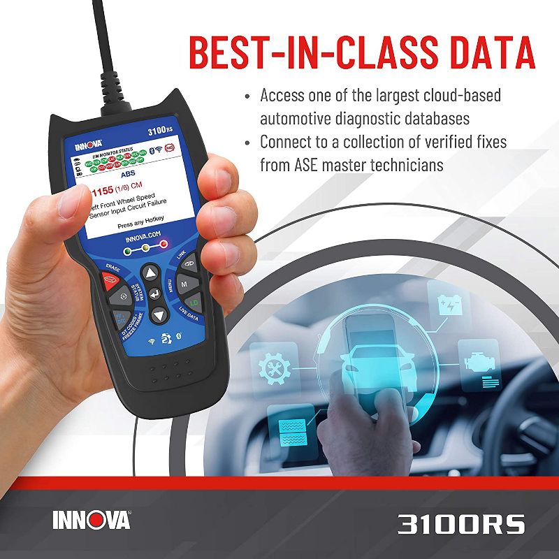 INNOVA 3100RS FixAssist OBD2 Scanner Code Reader Tool with Live Data, SRS/Airbag Code Readings, Oil Light Reset, and Battery System Check