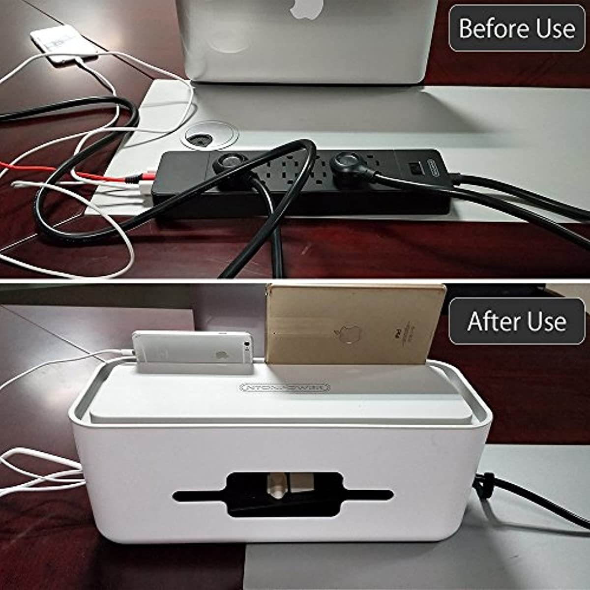 NTONPOWER Cable Management Box Cord Organizer Box Power Strip Cover with Phone Tablet Holder Stand 17 X 7.1 X 6.3 inches Super Large Hide Cable Box for Home Office Desktop Entertainment Center - Gray