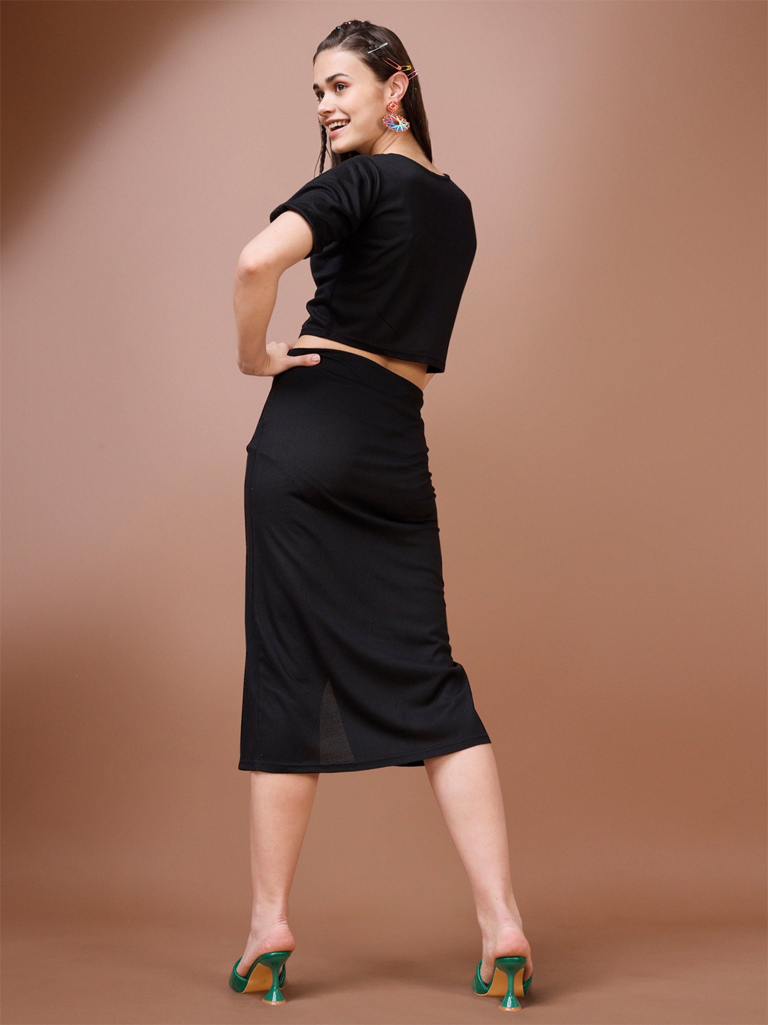 PURVAJA Black Midi Co-Ord Set