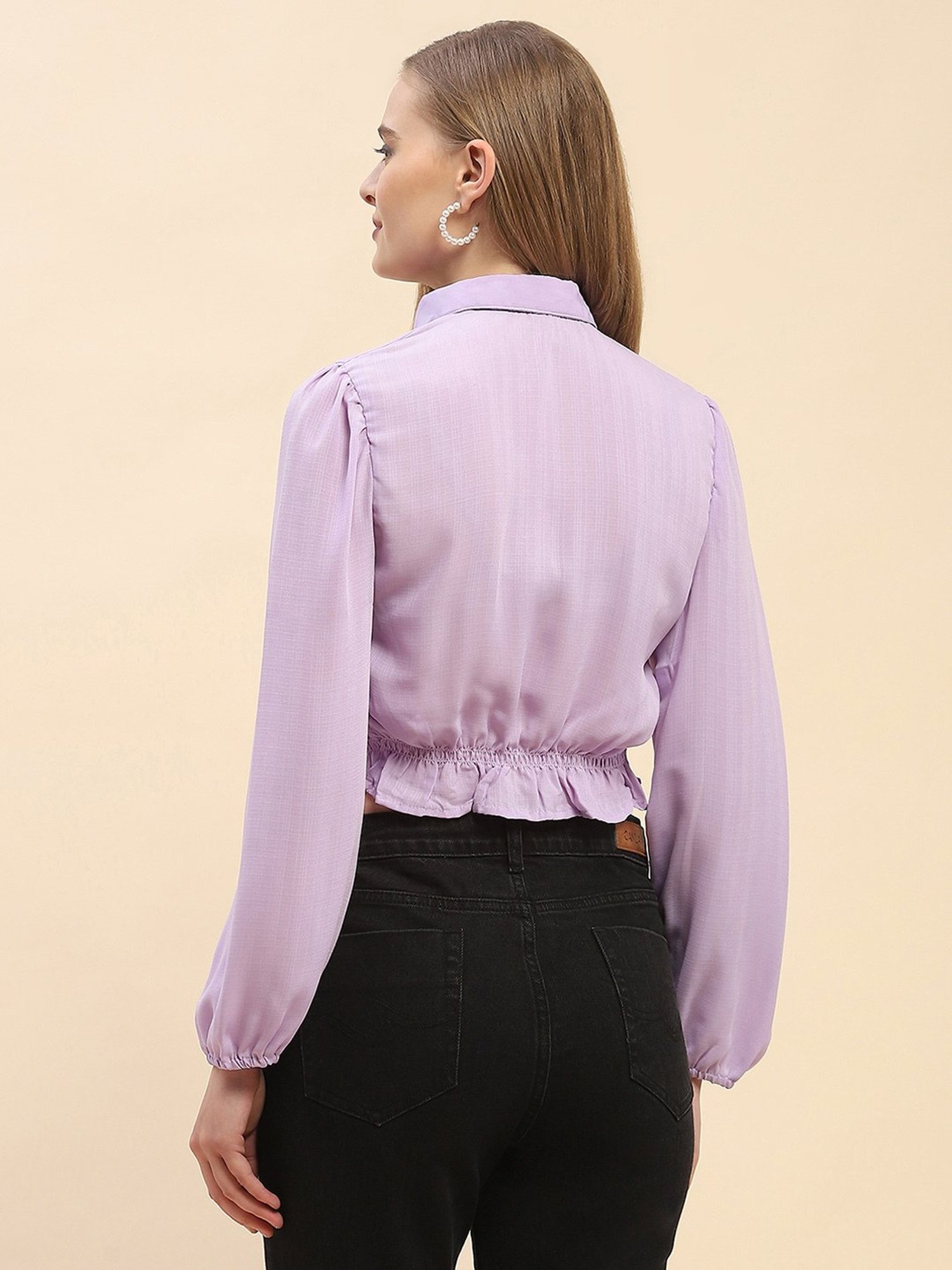 Camla Lavender Regular Fit Crop Shirt