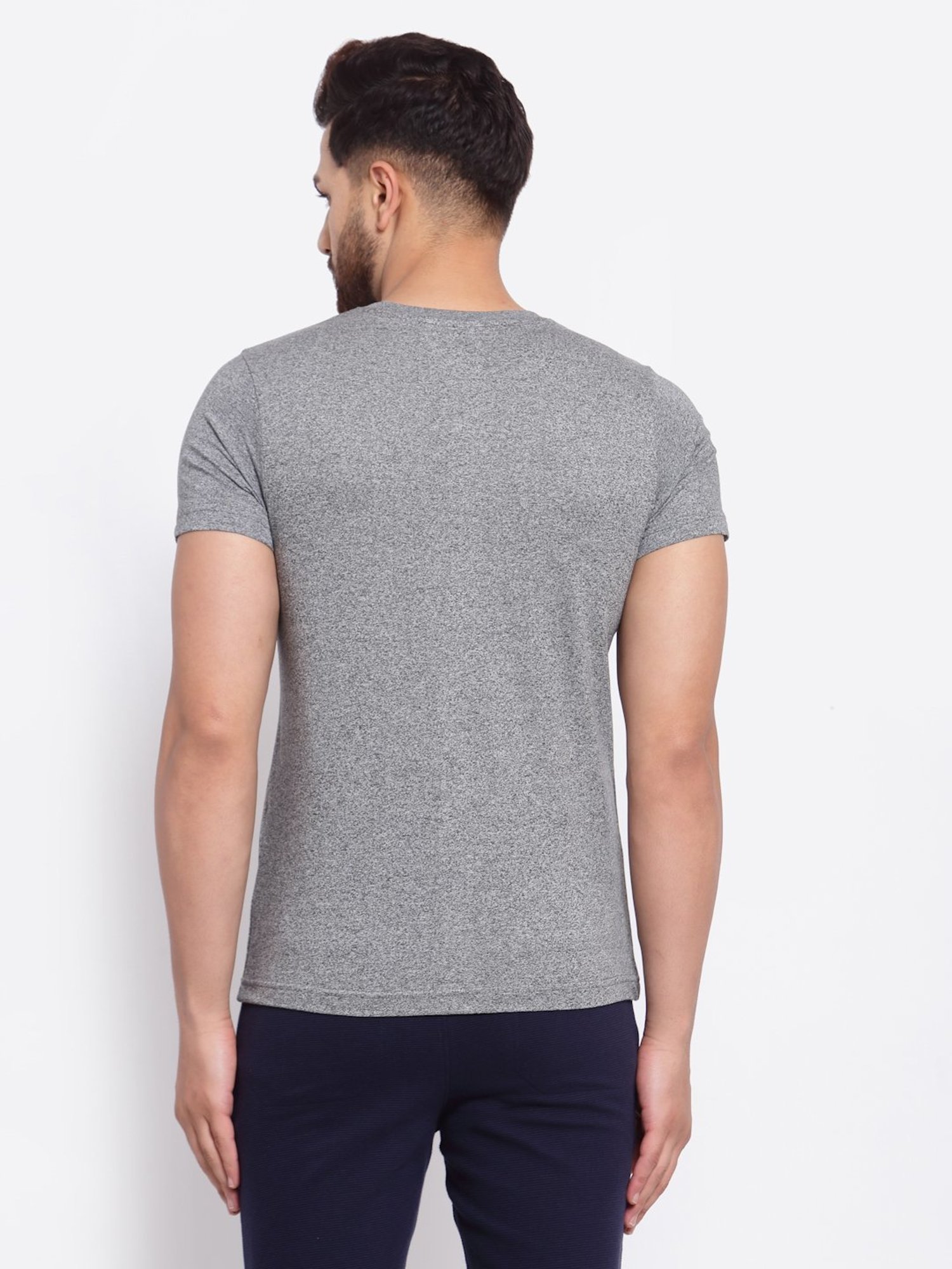 Sporto Light Grey Regular Fit Printed Sports T-Shirt