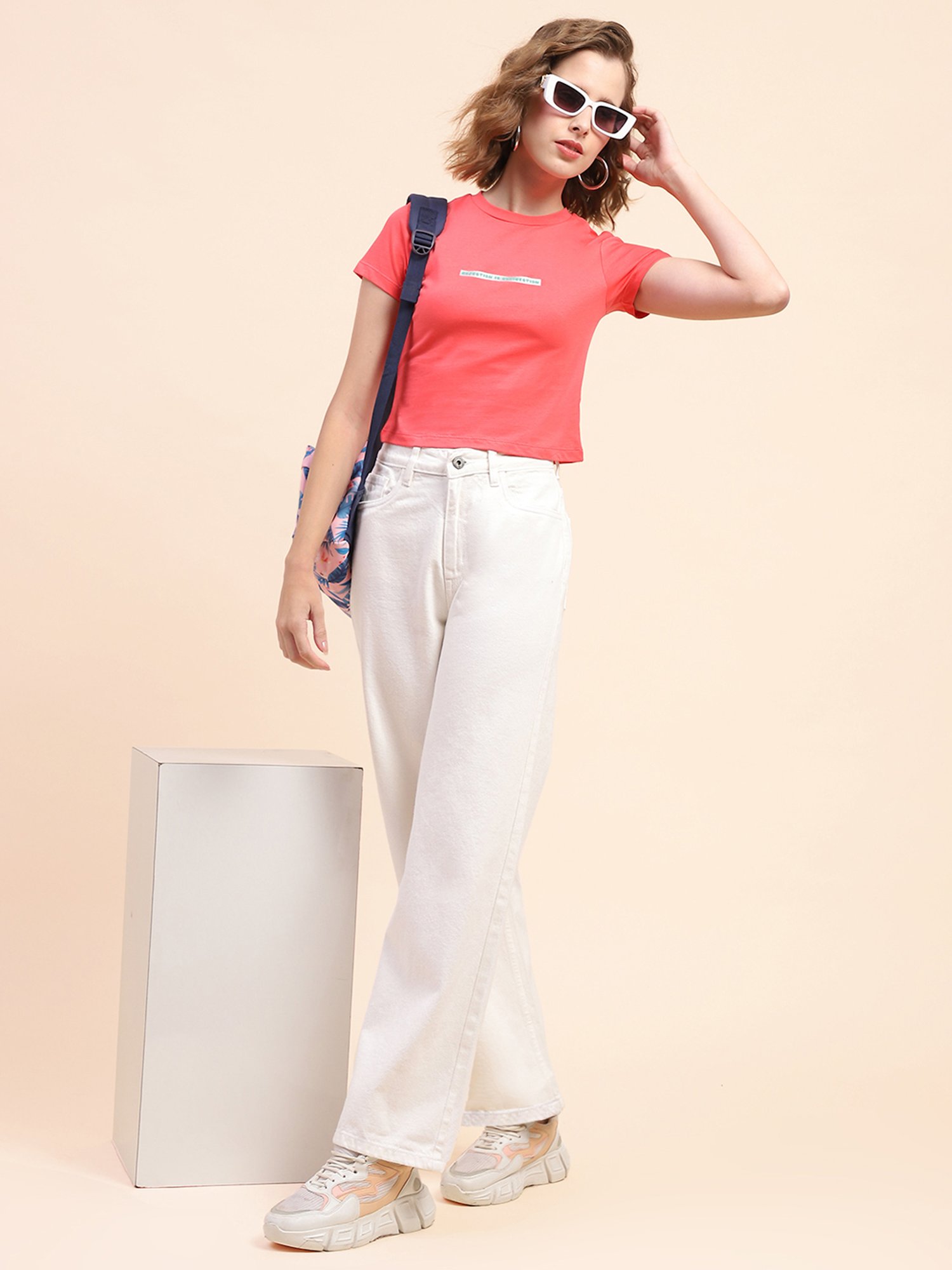 Camla White Cotton Regular Fit Mid Rise Jeans