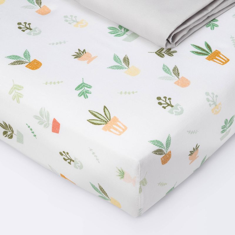 Fitted Crib Sheet - Cloud Island™ Plants/Gray 2pk