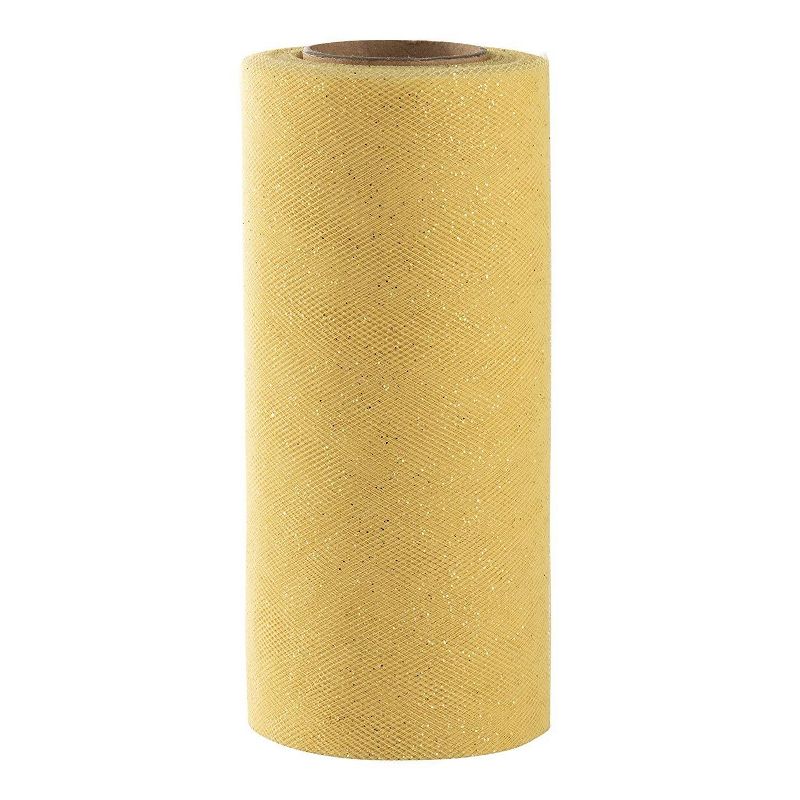 Juvale Gold Glitter Tulle Roll Spool Wedding Bow  for Wedding, Decoration Arts and Crafts Tutu 6" x 25 Yds