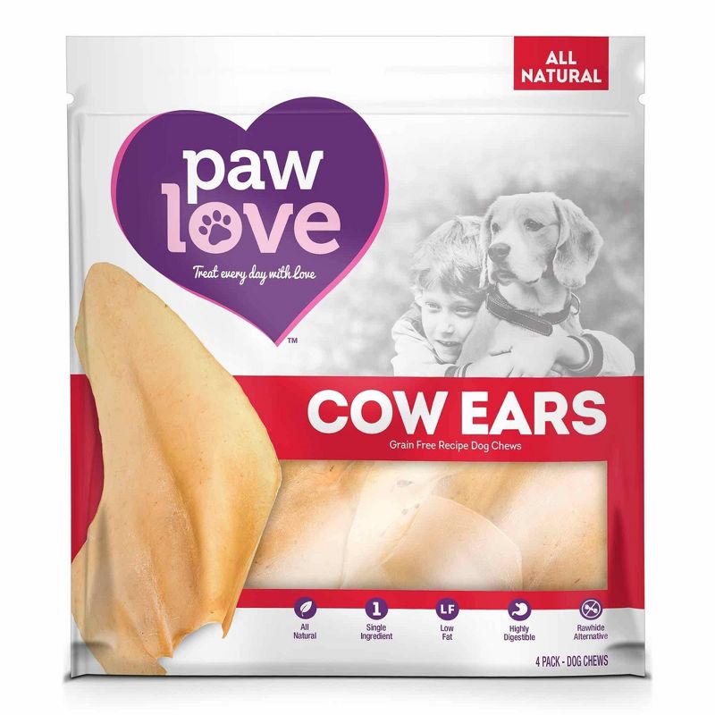 Paw Love Cow Ears Beef Dental Chews Dog Treats - 4pk
