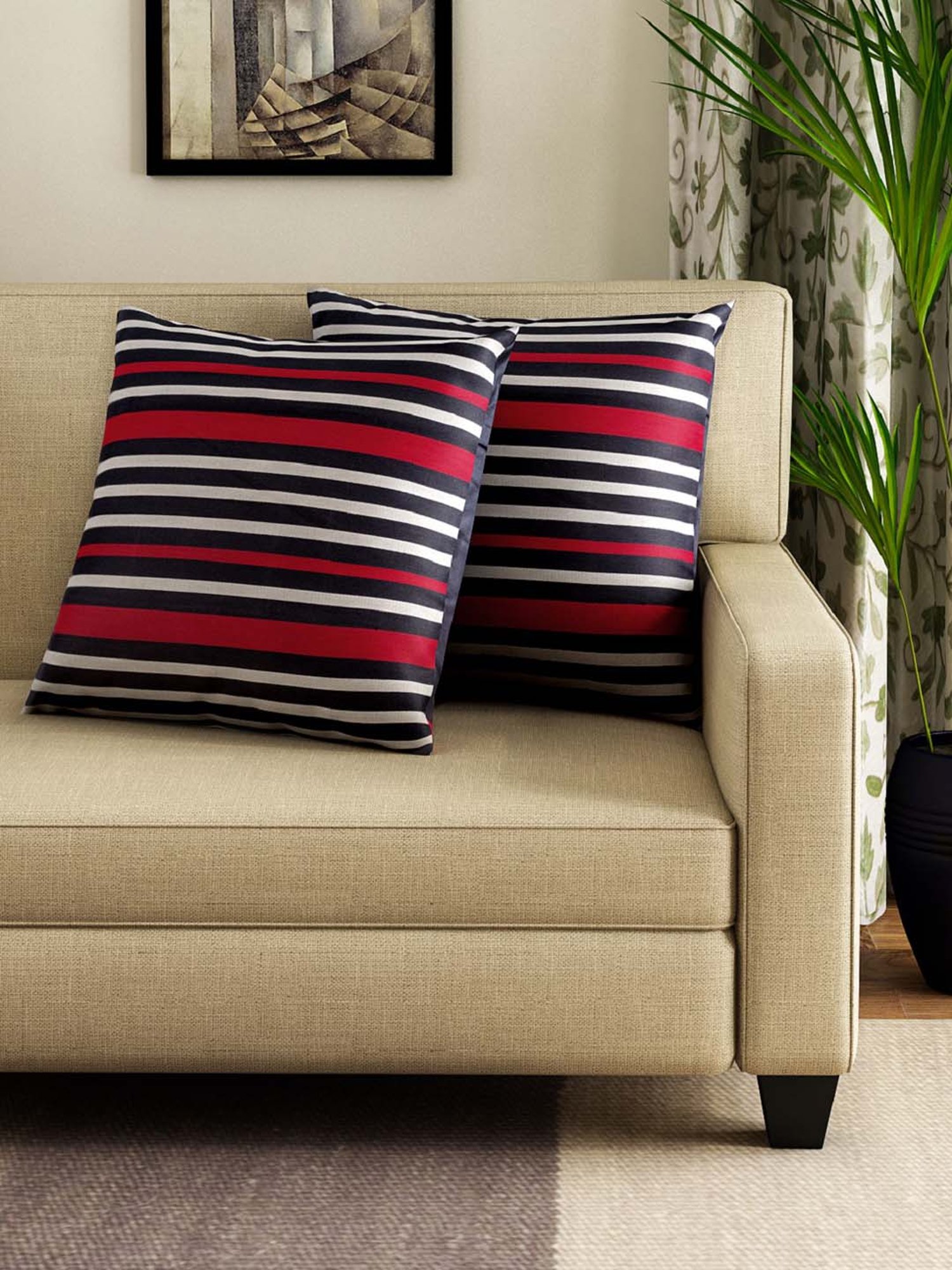 Swayam Red & White Cotton 60 cm x 60 cm Cushion Covers - Set of 2