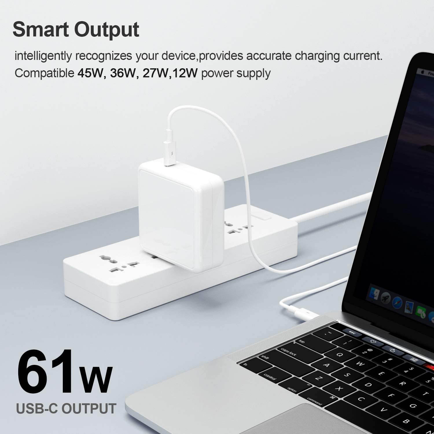 Mac Book Pro Charger USB C Power Adapter 61W, PD Mac Book Air Charger, Compatible 61W, 45W, 36W, 27W,12W for Mac Book Pro/Air, i-Pad Pro 12.9'', 11'',Switch, More Type C Devices,6.6ft USB C Cable