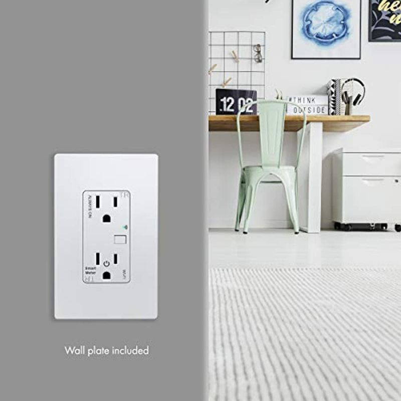TOPGREENER Smart Wi-Fi Outlet with Energy Monitoring, Tamper-Resistant, Control Lighting and Appliances from Anywhere, in-Wall, No Hub Required, Compatible with Alexa and Google Assistant, 4 Pack