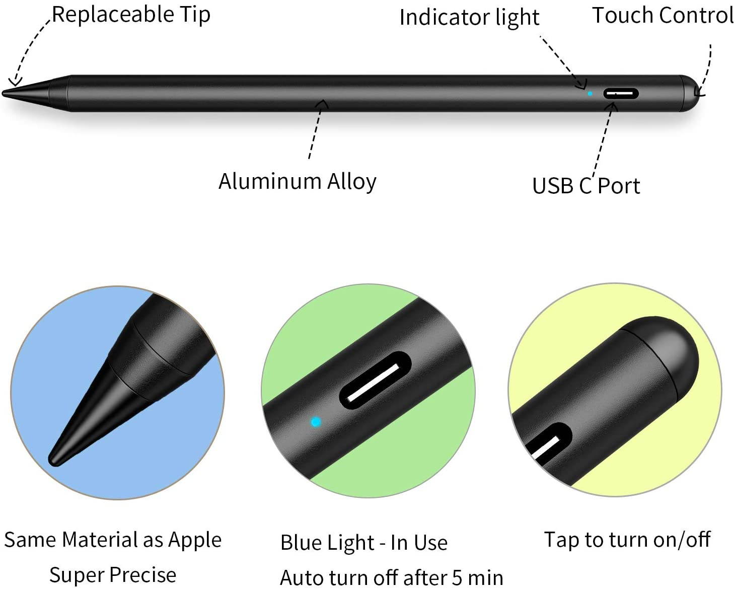 Stylus Pen 3rd Gen with Palm Rejection for Apple iPad 2018-2020, MPIO Smooth Fine Tip, High Precision iPad Pencil for iPad (6th/7th)/Air(3rd)/Mini(5th)/Pro 11(1st/2nd)/Pro 12.9(3rd/4th) (Black 3rd)