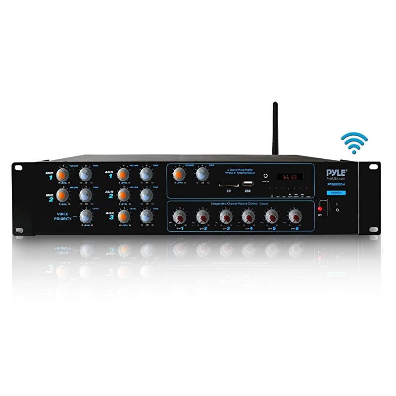 Wireless Bluetooth Power Amplifier System 4200W 6CH Powered Rack Mount Portable Surround Sound Multi Zone Audio Home Stereo Receiver Box wRCA USB AUX for Speaker PA Theater  PT6000CH
