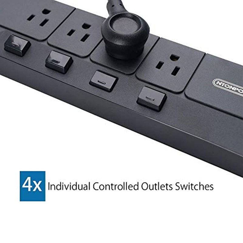 Surge Protector Power Strip with USB, NTONPOWER 4 Outlets 5 USB Desktop Charging Station, Individual Switch Controlled, Flat Plug, Circuit Breaker, 5ft Heavey Duty Extension Cord - Black