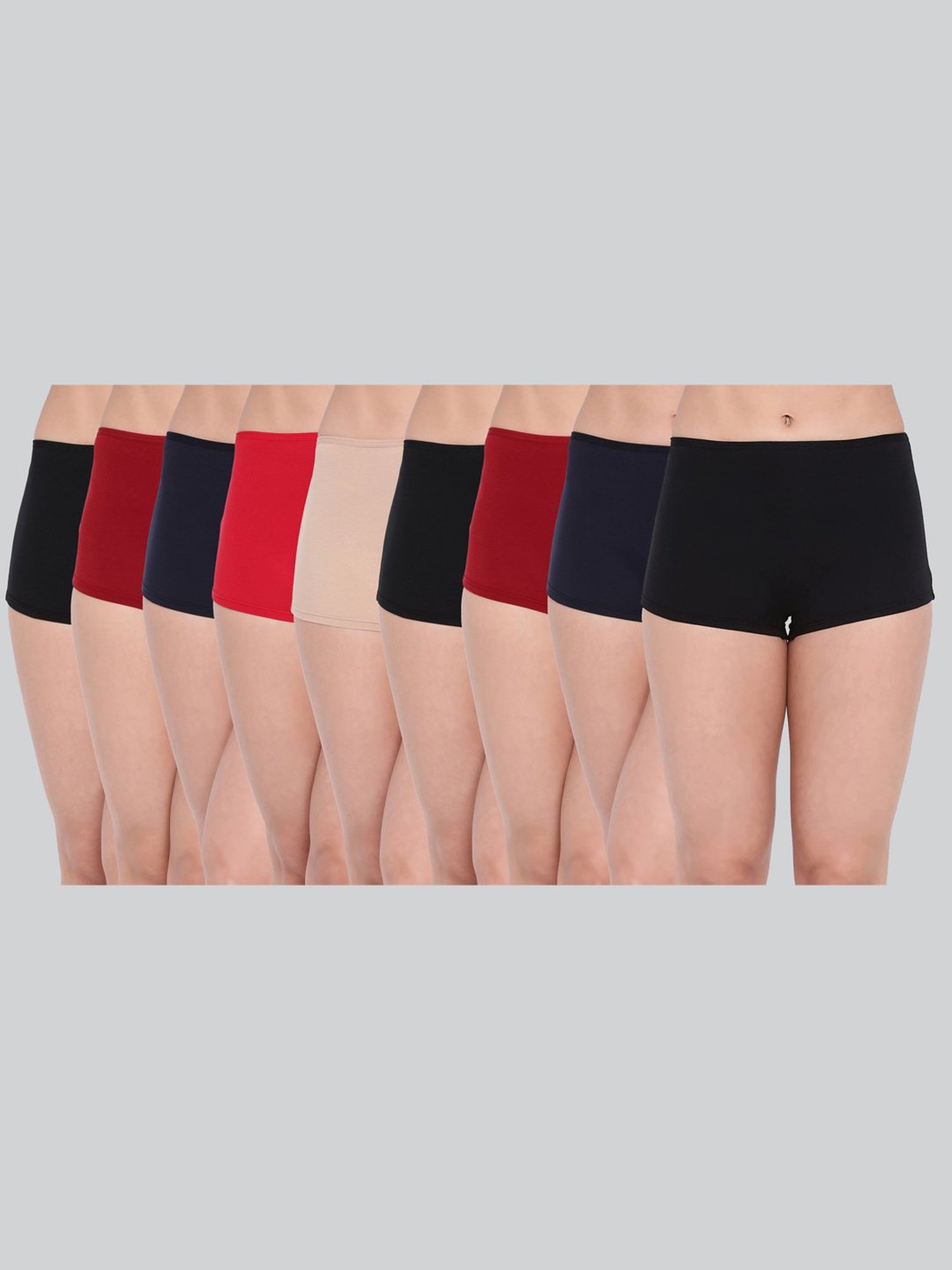 Lyra Assorted Color Cotton Boy Shorts Panties - Pack Of 9