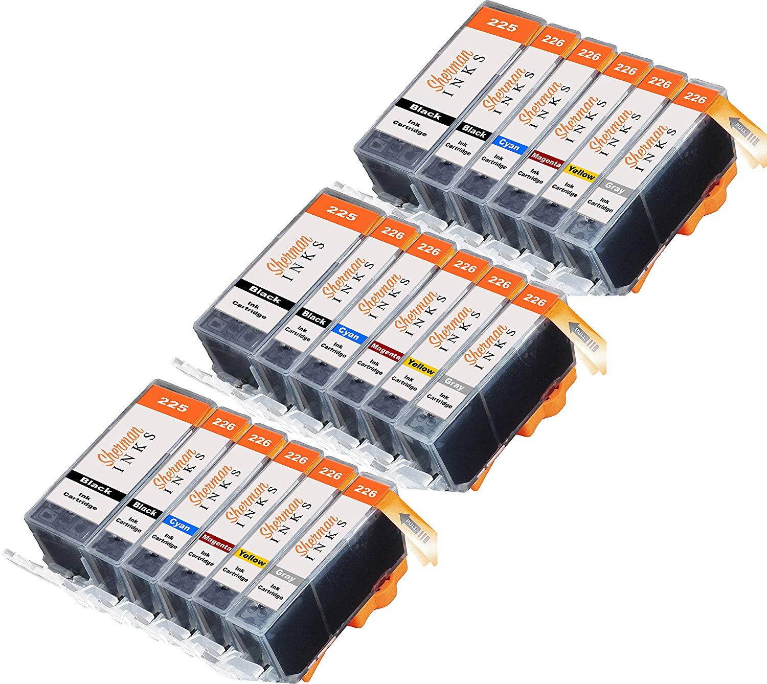 Sherman Replacement Ink Cartridge 18 Pack with Gray CLI-226 226 PGI-225 225 for Printer: Canon PIXMA MG6120 PIXMA MG6220 PIXMA MG8120 PIXMA MG8120B PIXMA MG8220
