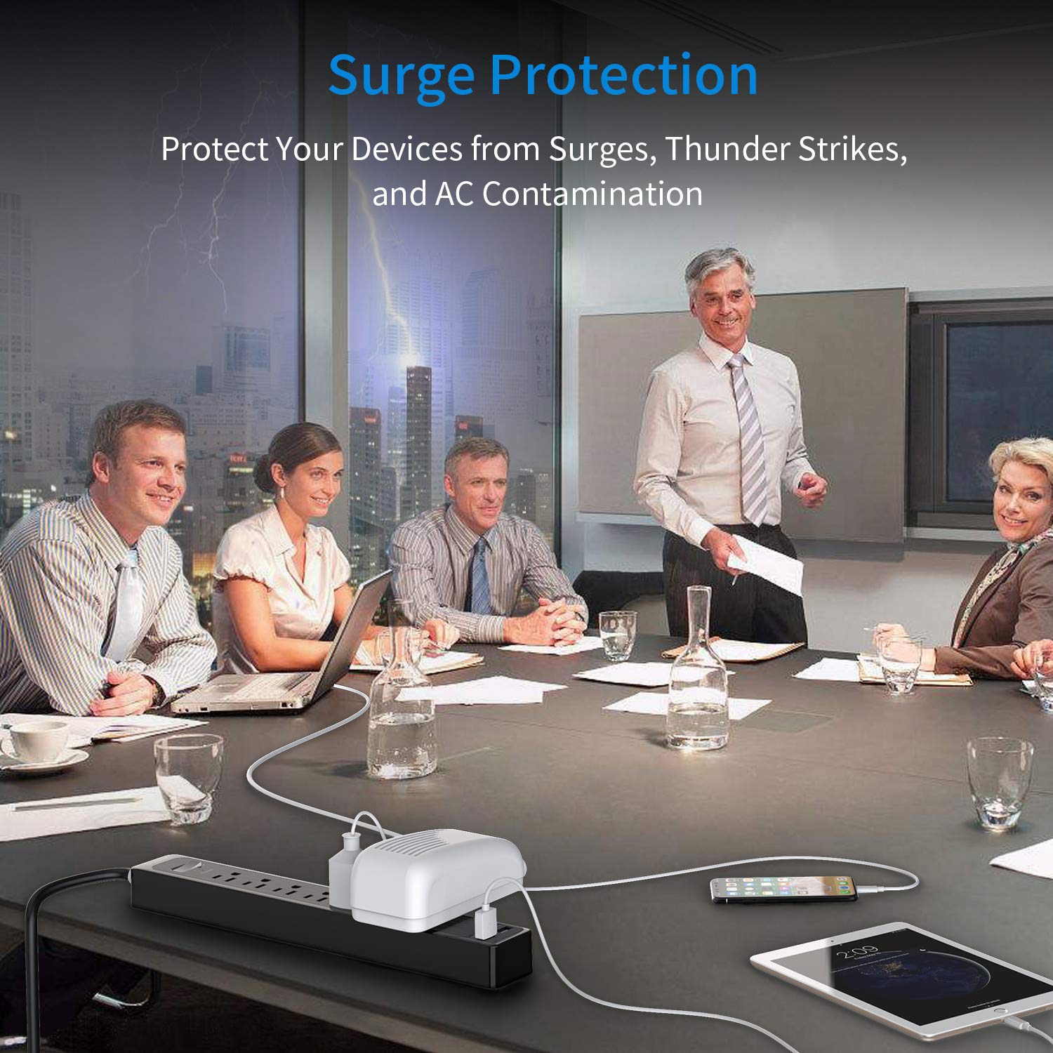 6 Outlets Surge Protector Power Strip with 2 USB Ports, 1875W Flat Plug Power Strip, 5ft Heavy-Duty Extension Cord, Widely Spaced Outlet, Wall Mount for Office Home Theater Workshop, Black, 500 J