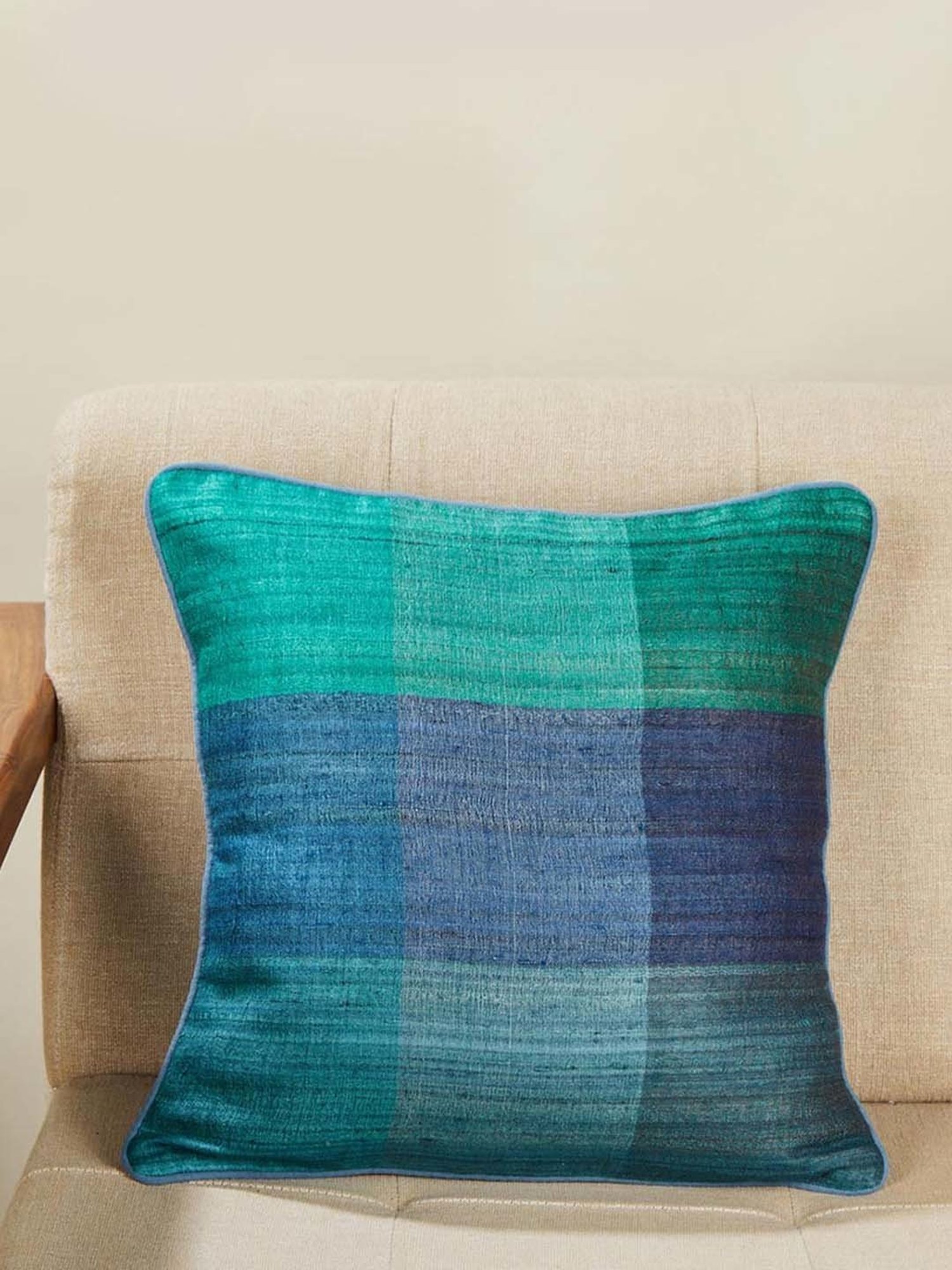 Fabindia Deeva -Tasar Blue Silk Cushion Cover