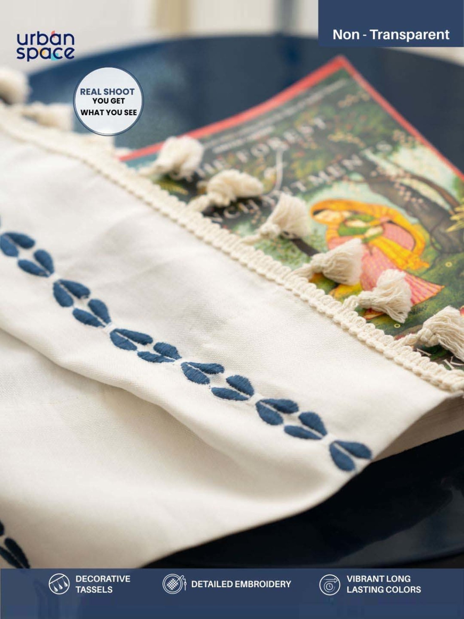 Urban Space Vintage Braid Indigo Cotton Embroidered Door Curtain