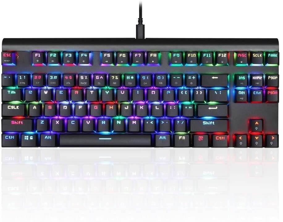 Wired Mechanical Gaming Keyboard, Metal 87 Keys RGB Blue Red Switch LED Backlit klavye for Gamer Computer Overwatch Dota (Color : Red White)