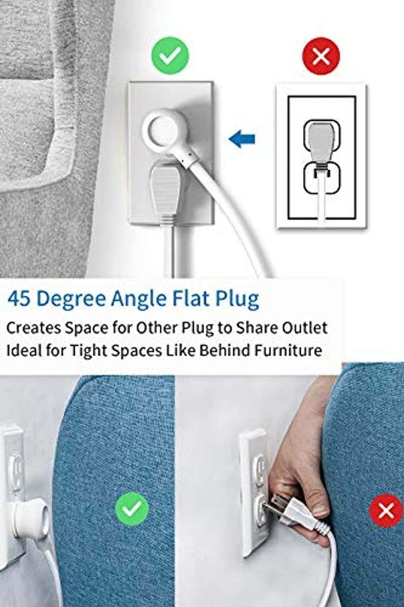 Power Strip with USB, NTONPOWER Flat Plug Power Strip, 6 Outlets & 3 USB Ports, 6 ft Extension Cord, Wall Mount, Desktop Charging Station for Home, Dorm Room, Office and Nightstand-White