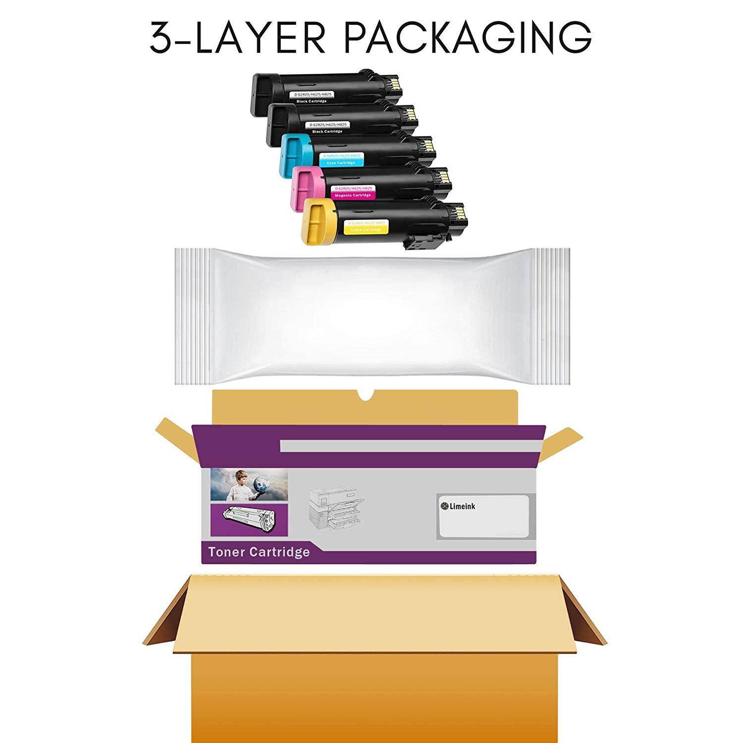 Limeink 5 Pack Compatible Replacement Cartridges for Dell H625cdw H825cdw S2825cdn High Yield Laser Toner Cartridges For Smart Color Printers H625 H825 s2825 Ink (2 Black, 1 Cyan, 1 Magenta, 1 Yellow)
