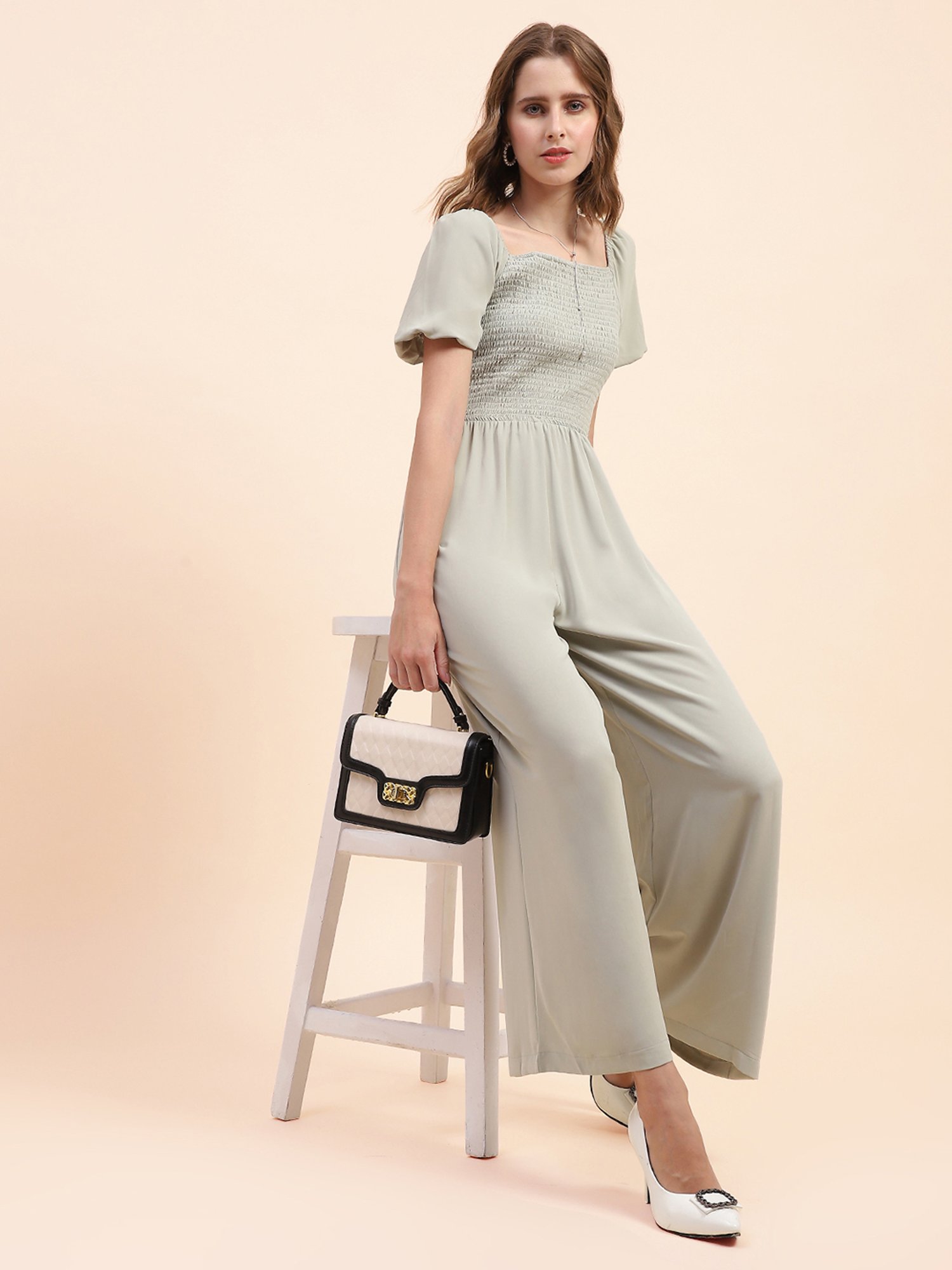 Camla Green Polyester Blend Maxi Jumpsuit