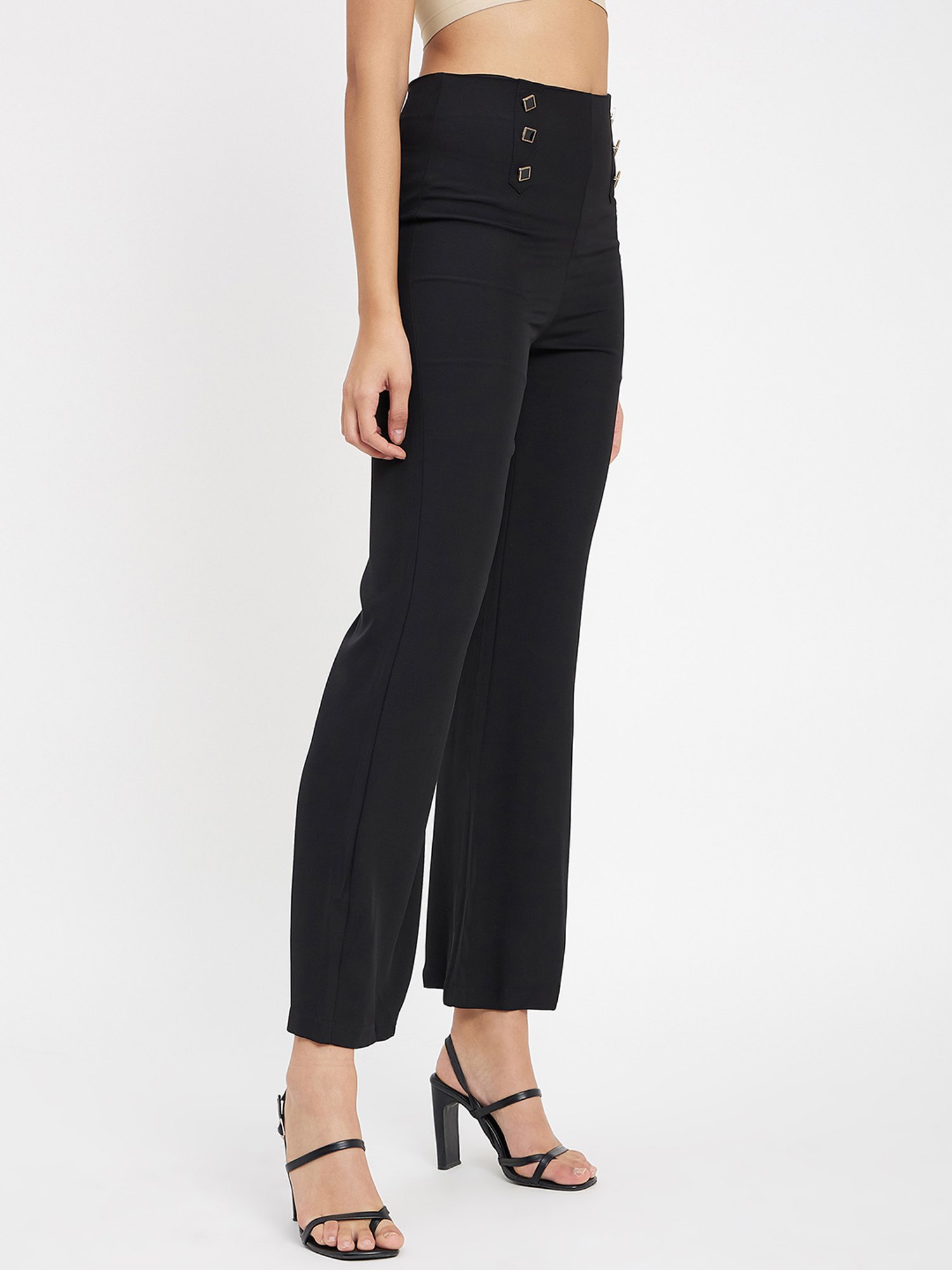 Camla Black Regular Fit Mid rise Trousers