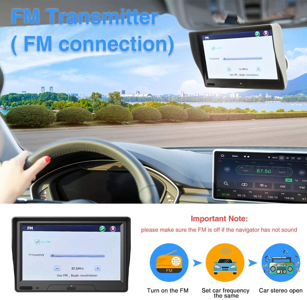 Podofo GPS Navigation for Car, Lifetime Map Update, Bluetooth Voice Broadcast Truck GPS Navigation System 7 inch 8G 256M Car Navigator Support Backup Camera,Voice Turn Direction Guidance,Speed Warning