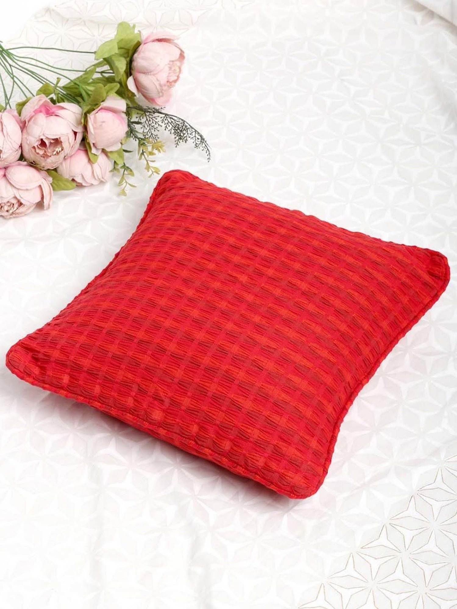 Fabindia Deepali Red Cotton Cushion Cover