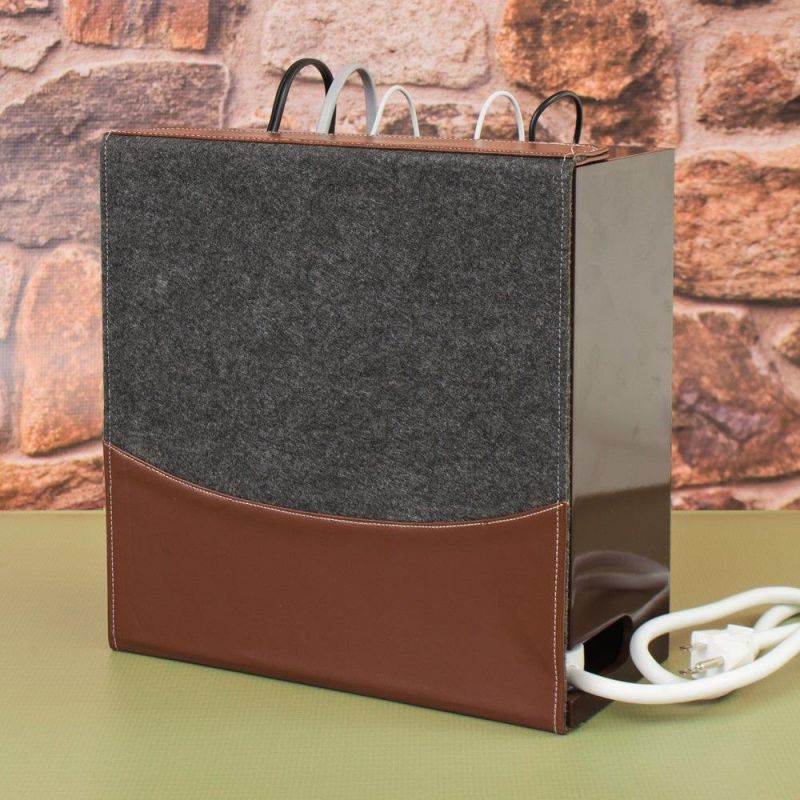 G.U.S. Cord Corral and Cable Organizer with 6-Magnetically Secured Cord Spindles -"Rustic Modern" Collection, Made of MDF and Brown Leatherette
