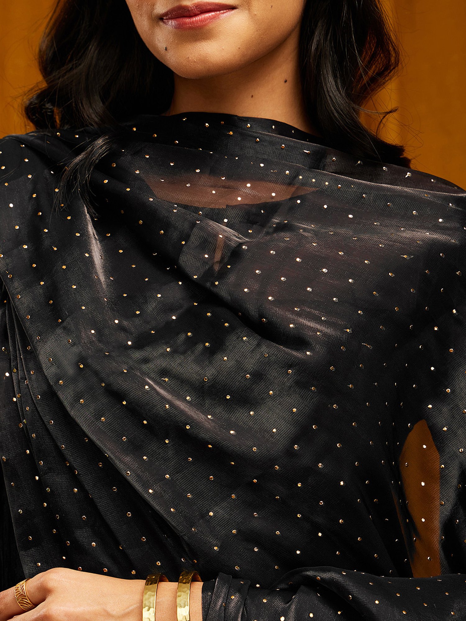 Pink Fort Black Embellished Organza Dupatta