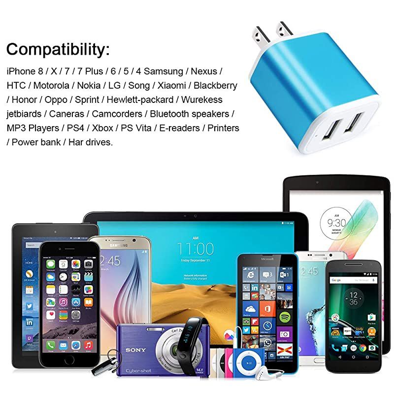 Plug Android Charger Cable 6ft 2 Port Multi Wall Charger 21A Travel Phone Adapter Power Cube and Braided Micro Cord for LG Stylo 3 Plus Samsung Galaxy S7 S6 Edge J3 J7 PS4 Kindle