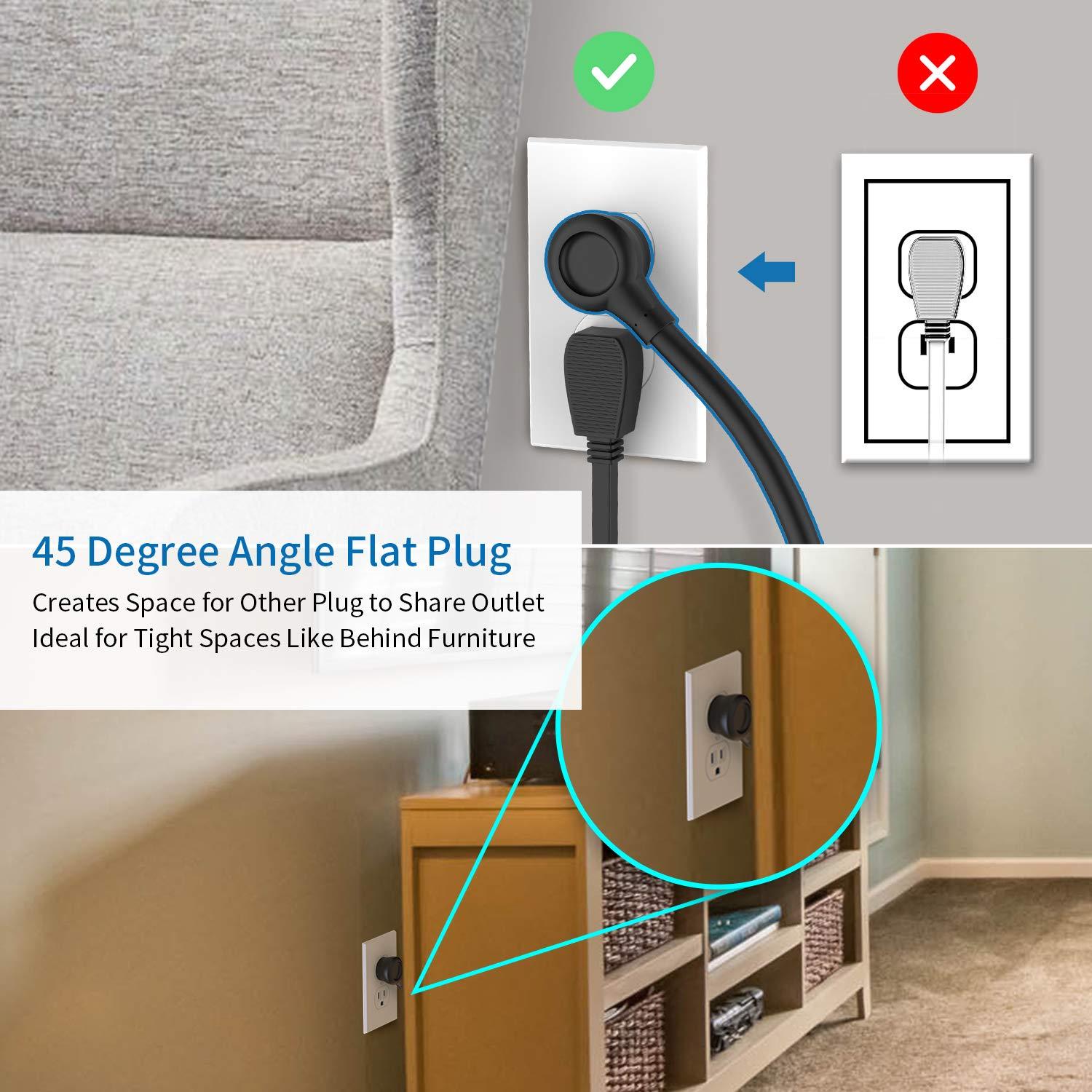 6 Outlets Surge Protector Power Strip with 2 USB Ports, 1875W Flat Plug Power Strip, 5ft Heavy-Duty Extension Cord, Widely Spaced Outlet, Wall Mount for Office Home Theater Workshop, Black, 500 J