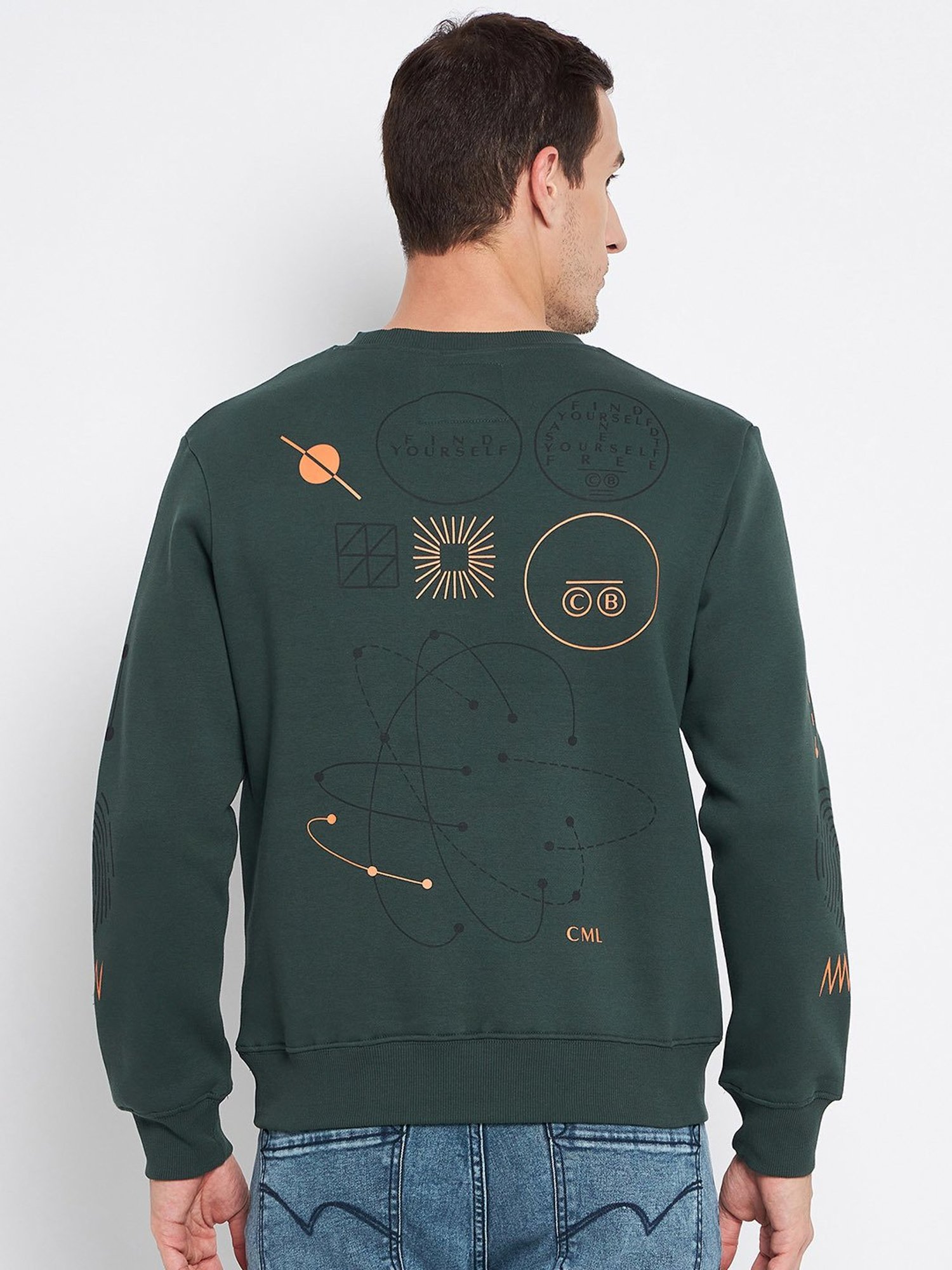 Camla Dark Green Regular Fit Printed Sweatshirt