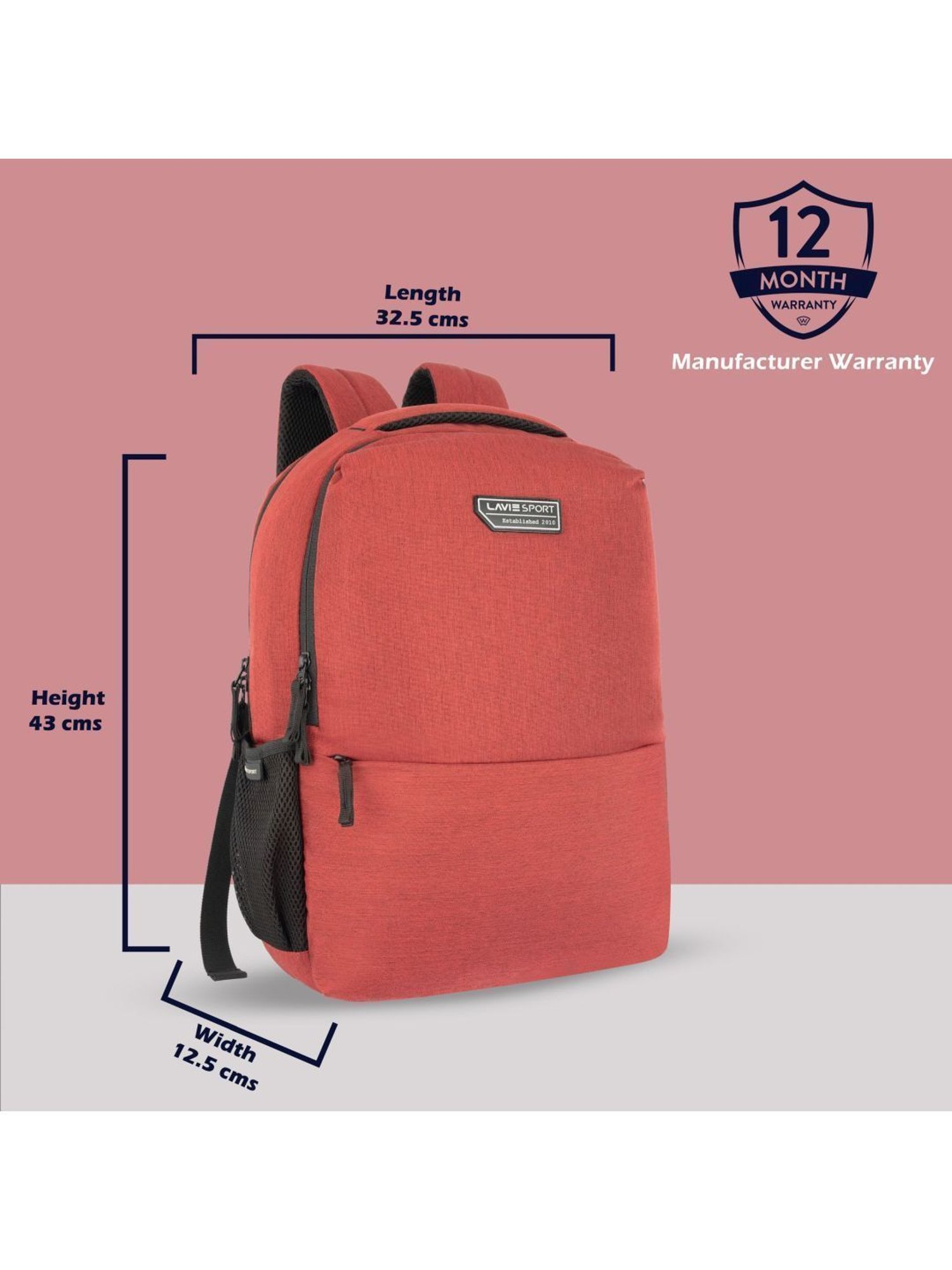 LAVIE SPORT Red Polyester Solid Laptop Backpack - 21 Ltrs