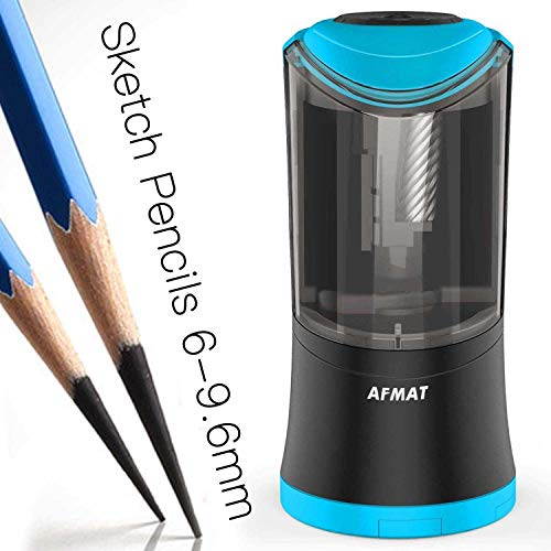 Art Pencil Sharpener, AFMAT Charcoal Pencil Sharpener, Electric Long Point Pencil Sharpener, Artists Pencil Sharpener for 6-9.6mm Large Pencils, Rechargeable Pencil Sharpeners for Art Pencils-Blue