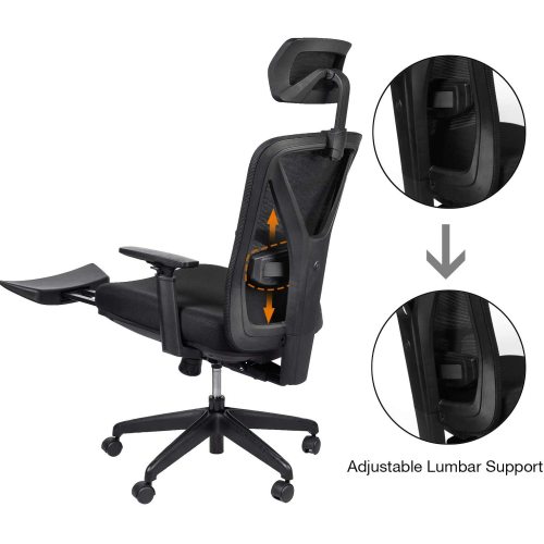 Reclining Office Chair - 300 LB Capacity Ergonomic Computer Mesh Recliner - Executive Swivel Office Desk Chair - Task Chair with Hidden Footrest and Lumbar Support (Black Footrest)