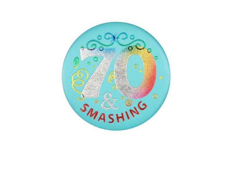 Northlight Club Pack of 6 Blue "70 & Smashing" Decorative Satin Buttons 2"