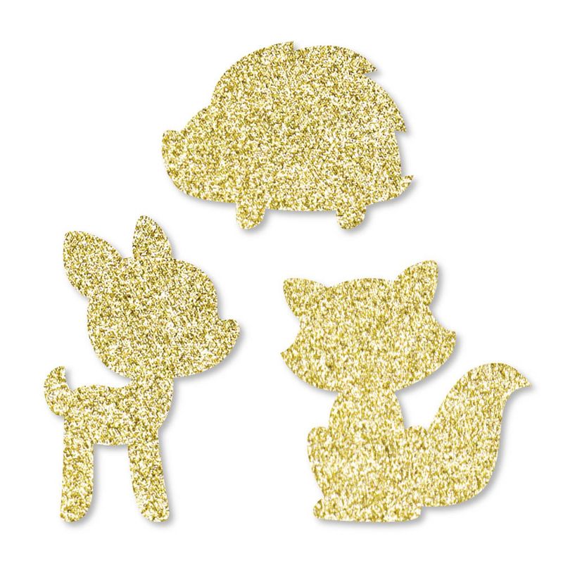 Big Dot of Happiness Gold Glitter Fox Deer & Hedgehog - No-Mess Real Glitter Cut-Outs - Woodland Creatures Baby Shower or Birthday Party - Set of 24