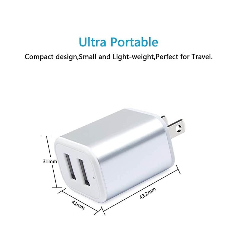 USB Wall Charger, USB Plug, Android Phone Charger, Charger Block 2.1A Dual Port Charging Cube Power Adapter with 6ft Micro USB Charger for Galaxy J7 J5 J3, Samsung S7/S6 Edge, LG stylo 2/3