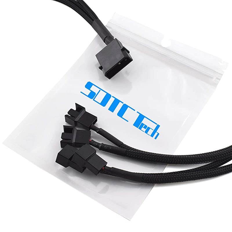 Molex to Fan Power Splitter Cable 2 Pack 4Pin IDE to 4X 4Pin Fan Connector Black Sleeved Y Type Extension Power Cable Compatible with 3Pin4Pin PC Case Fans 27 cm 105 inch