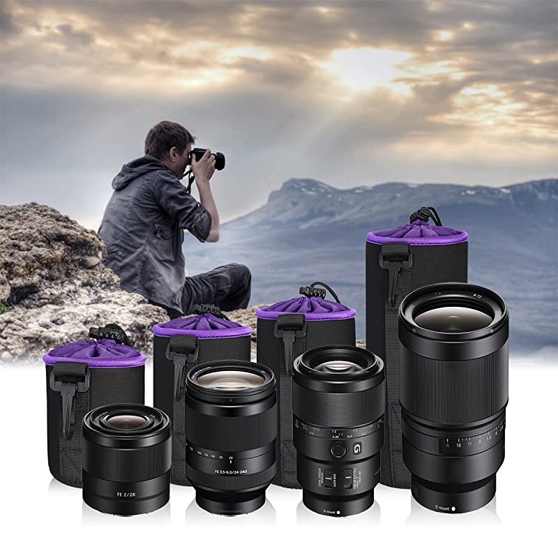 4 x Lens Case Lens Pouch Bag with Thick Protective Neoprene Soft Plush Compatible with DSLR Camera Lens Canon Nikon Sony Olympus Panasonicetc Includes Small Medium Large X Large