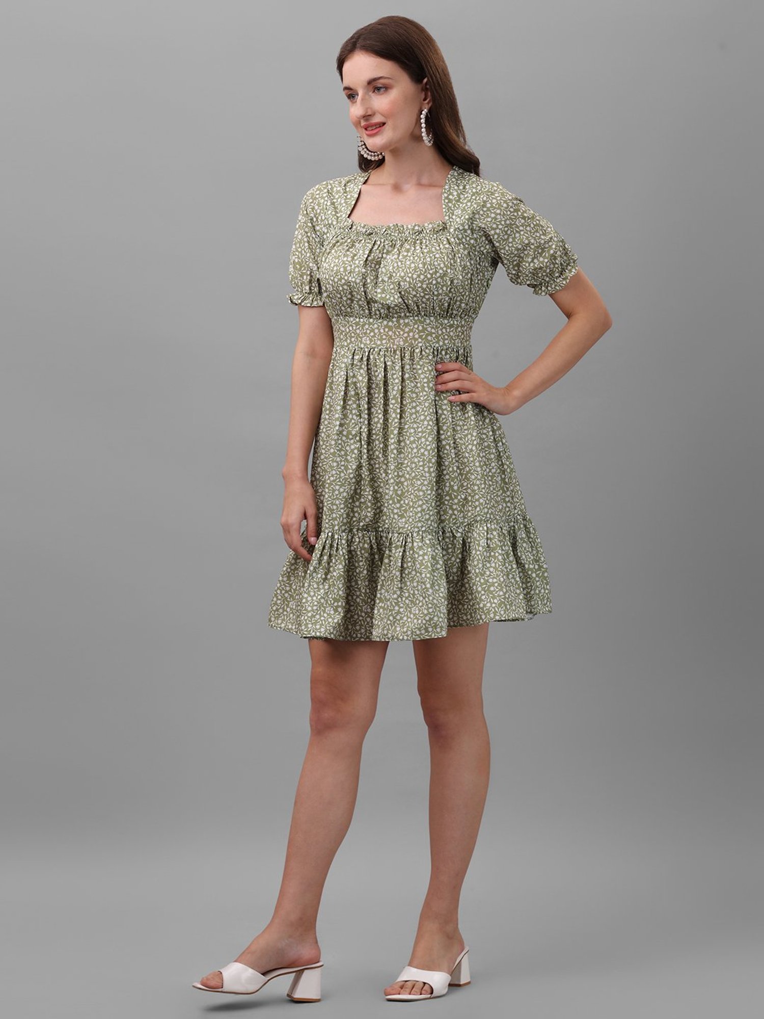 MASAKALI.CO Light Mehndi Printed Empire Dress