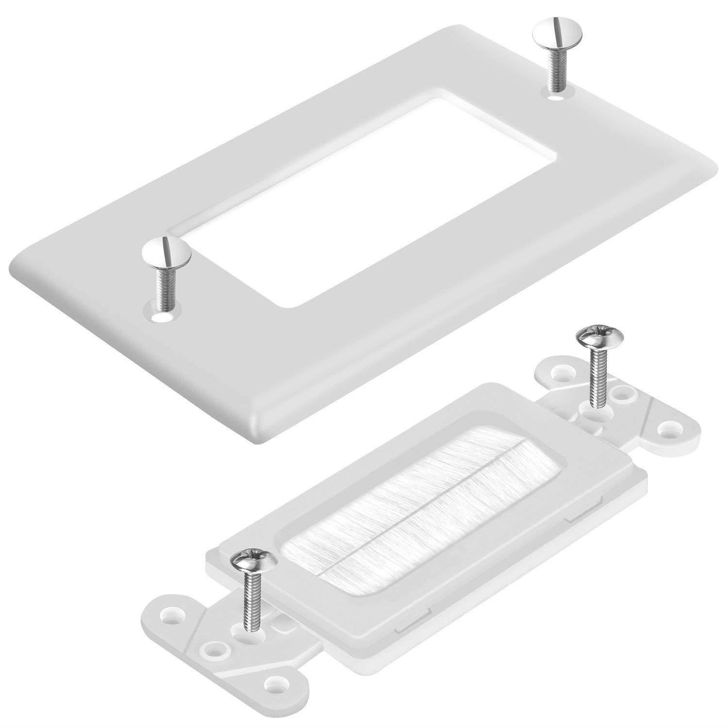 TG8891 1-Gang Brush Wall Plate Multimedia Bristled Pass-Through Insert with Decorator Wall Plate for Media Cables, Standard Size, White (6 Pack)