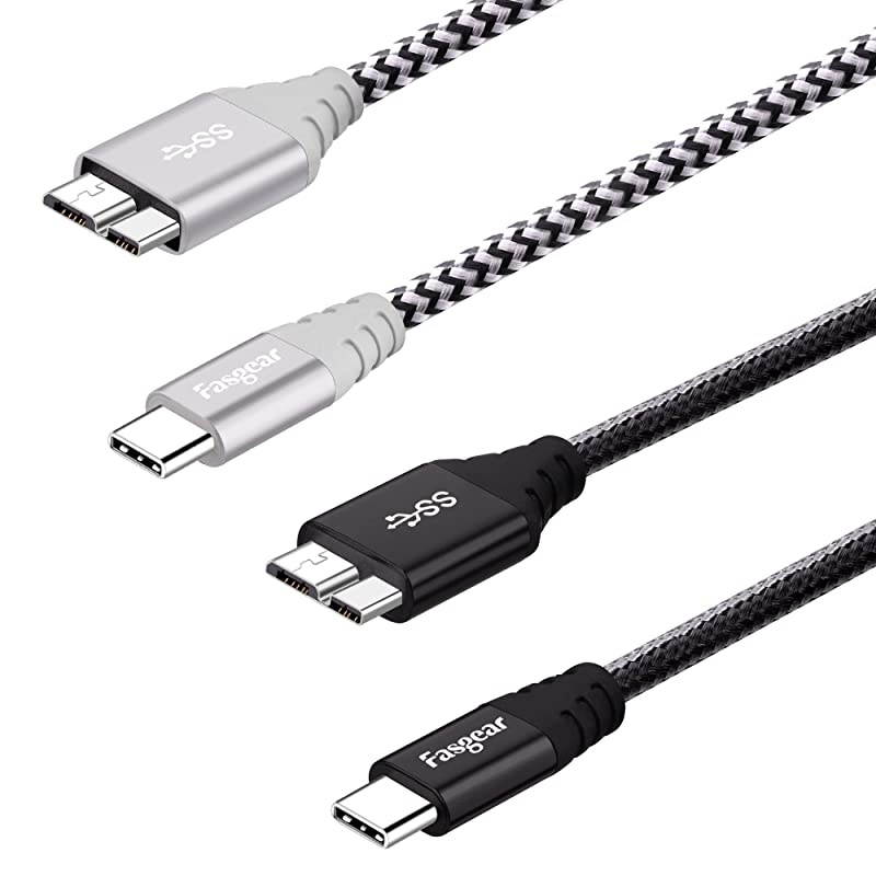 USB C to Micro B Cable 1ft, 2 Pack  Nylon Braided USB 3.1 Gen 1 Type C to Micro B Cord for SSD, 5Gbps Superspeed Data Sync Compatible for MacBook,Toshiba Canvio,Galaxy S5 Note 3 Black,Gray
